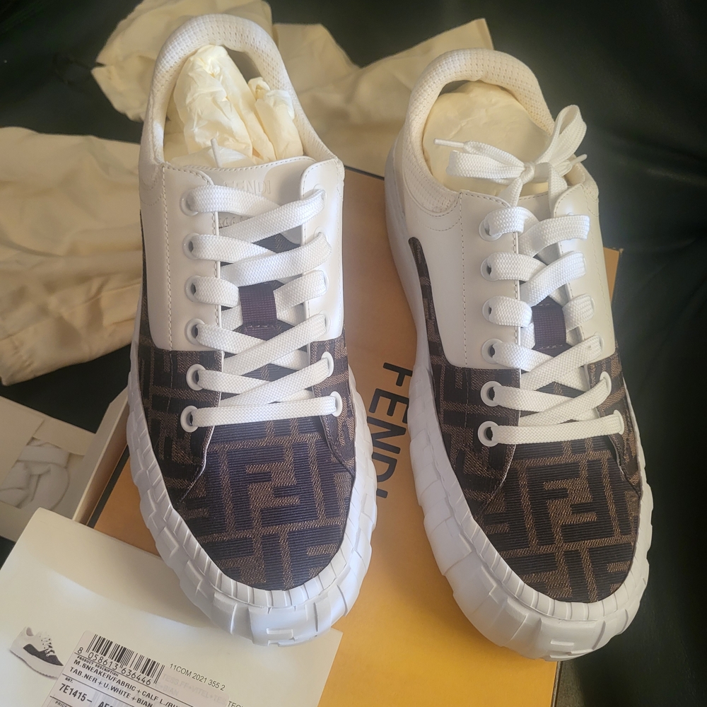 Fendi White and Brown Sneakers